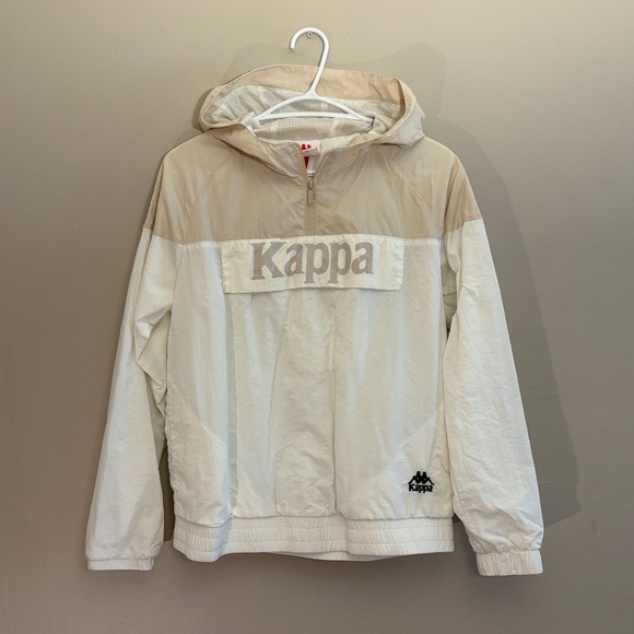 Kappa Pull Over Half Zip 2 Tone Cream & Tan Hooded Jacket - Picture 1 of 11
